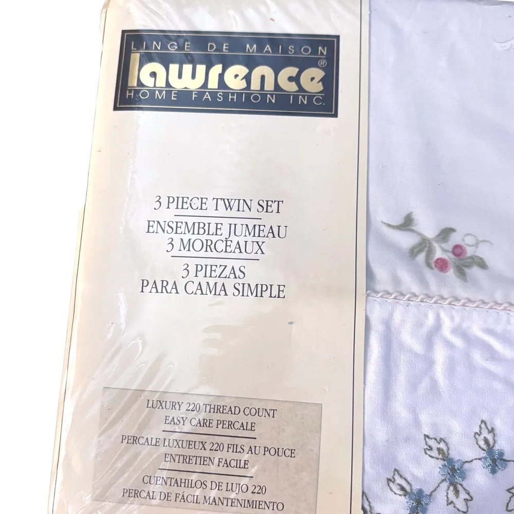 Vintage Lawrence Home Marseille TwinSheet Set 3pc 100% Cotton Floral Embroidered